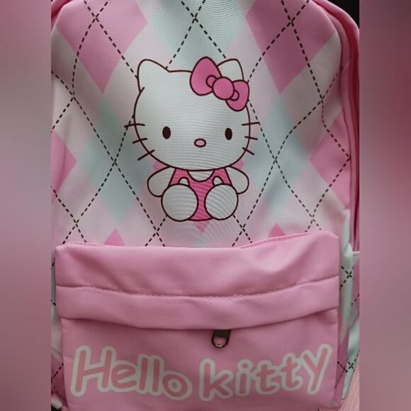 Hello Kitty Pink & Blue Argyle Medium Backpack NEW! - Picture 4 of 7